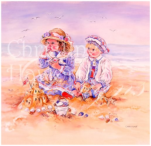 Paintbox Poppets : Seashells & Sandcastles &copy; Copyright Christine Haworth Designs