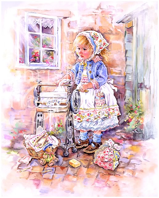 Paintbox Poppets : Washday With Teddy &copy; Copyright Christine Haworth Designs
